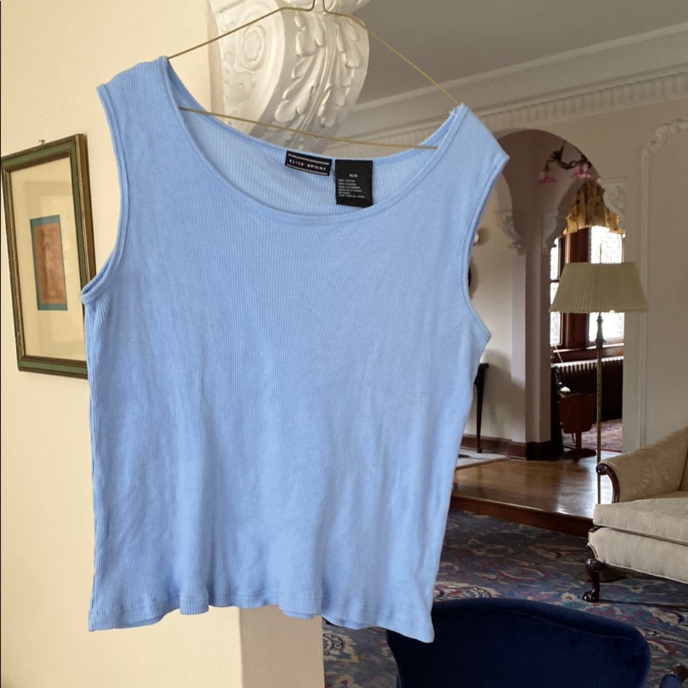Elite Sport Periwinkle Blue Ribbed 100% Cotton Sleeveless Tank Top M